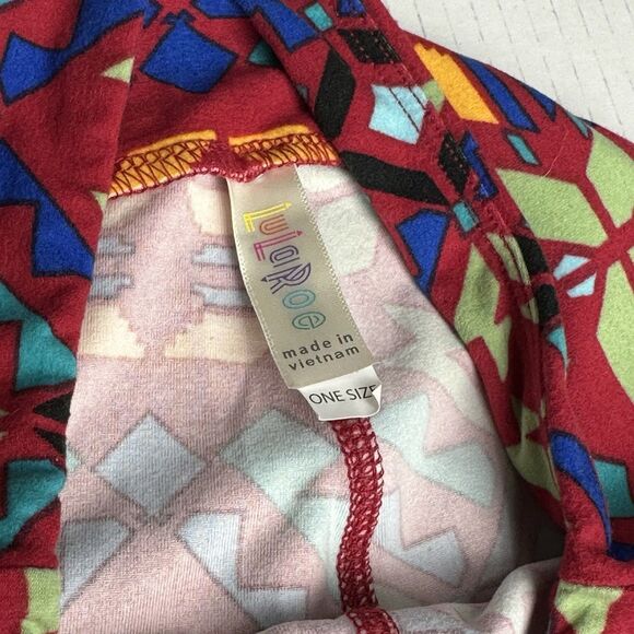 Lularoe Leggings Womens OS One Size Red Tribal Print Soft Stretch Ankle Comfort - Picture 5 of 5